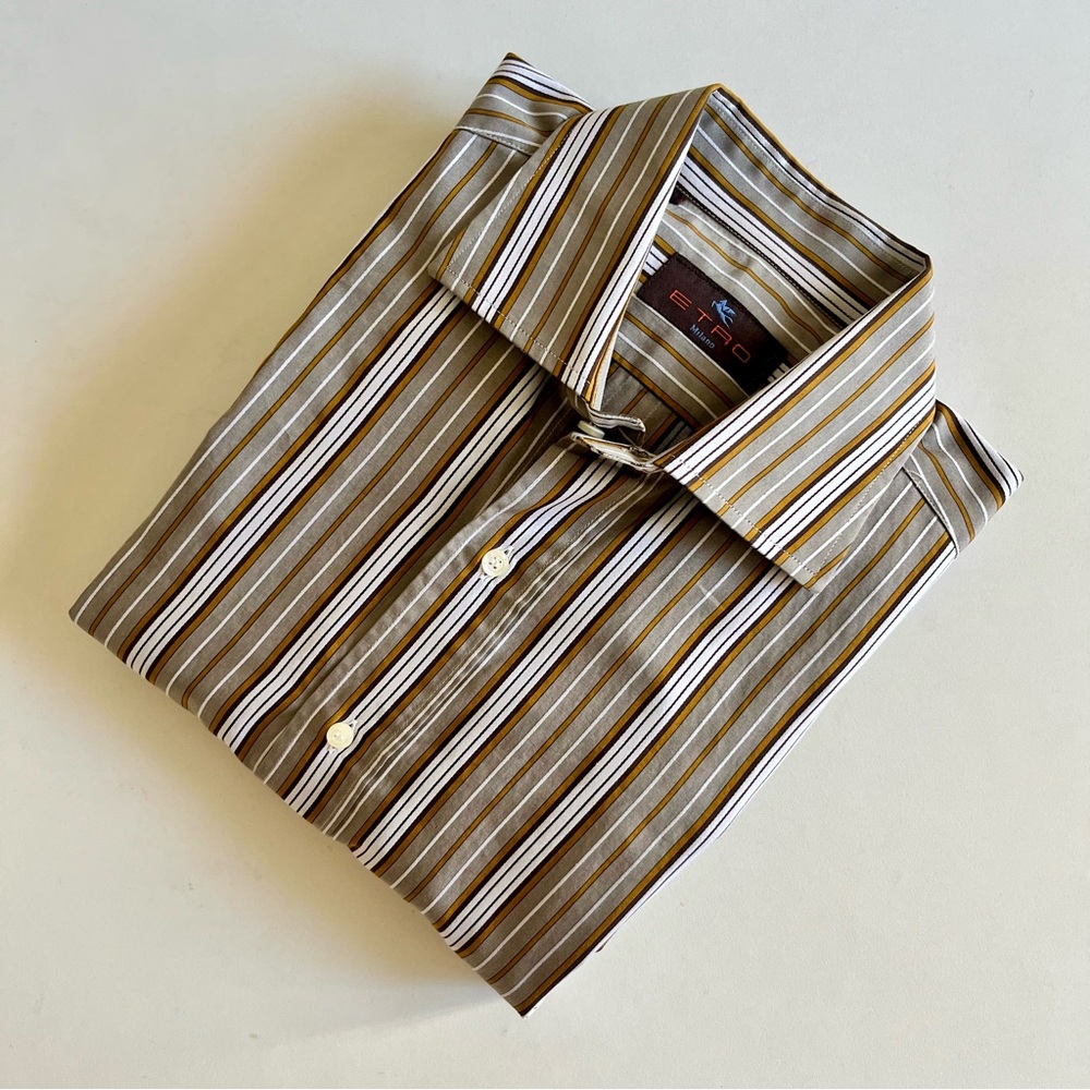 Etro Milano Textured Striped Dress Shirt Size 40 Made In Italy